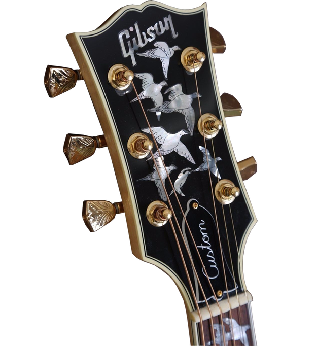 Gibson Custom headstock with mother-of-pearl bird inlays and gold tuners