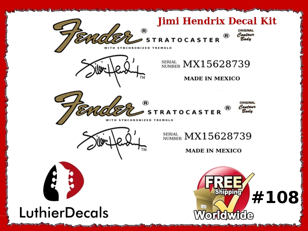 Jimi Hendrix Fender Decal Stratocaster Guitar logo  #108