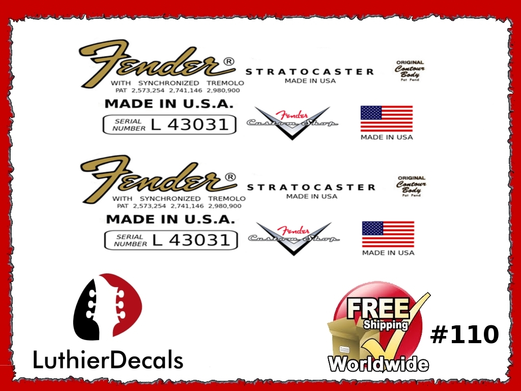 Fender Stratocaster Guitar Decal Waterslide Logo #110
