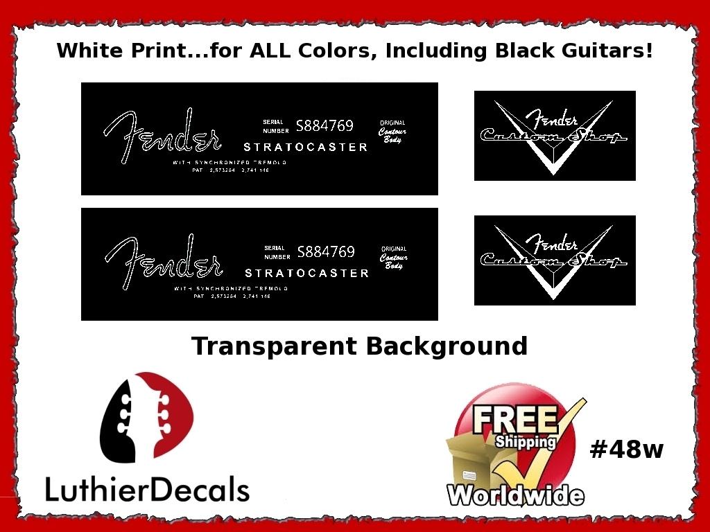 Fender Decal Stratocaster White Guitar Decal #48w