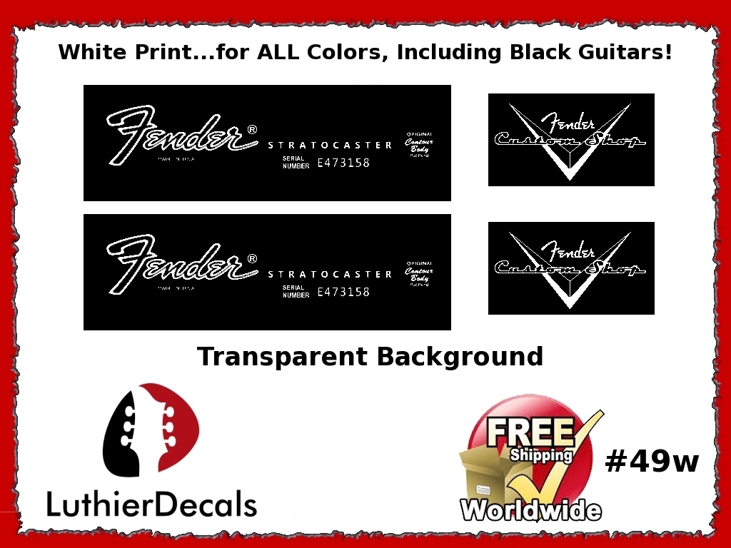 Fender Decal Stratocaster White Guitar Decal #49w