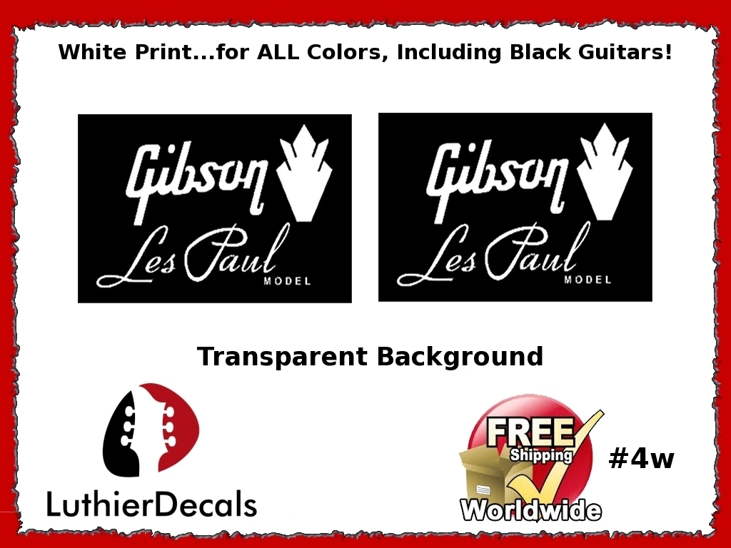 Gibson Guitar Decal Les Paul White #4w