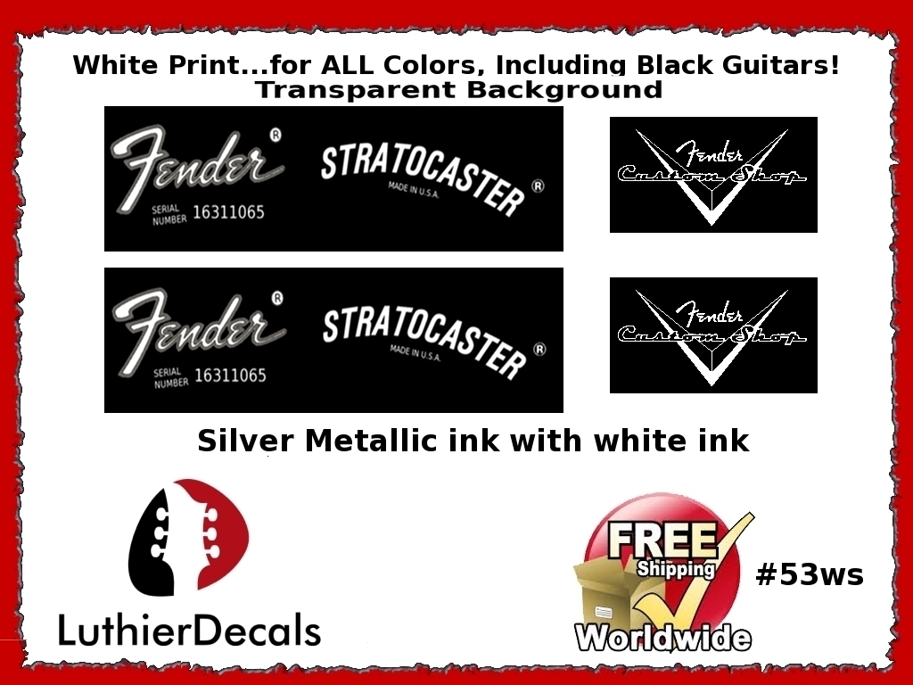 Fender Decal Stratocaster White Guitar Decal #53ws