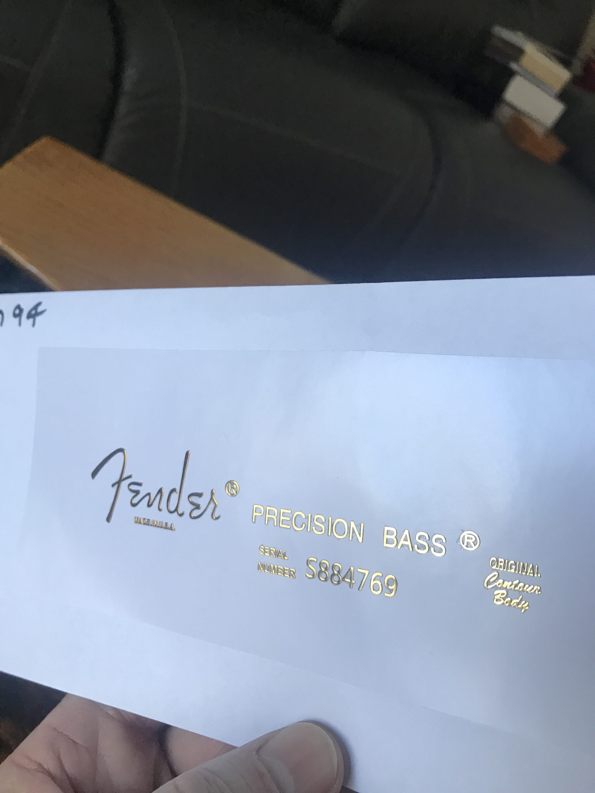 Fender Precision Bass Guitar Decal M94