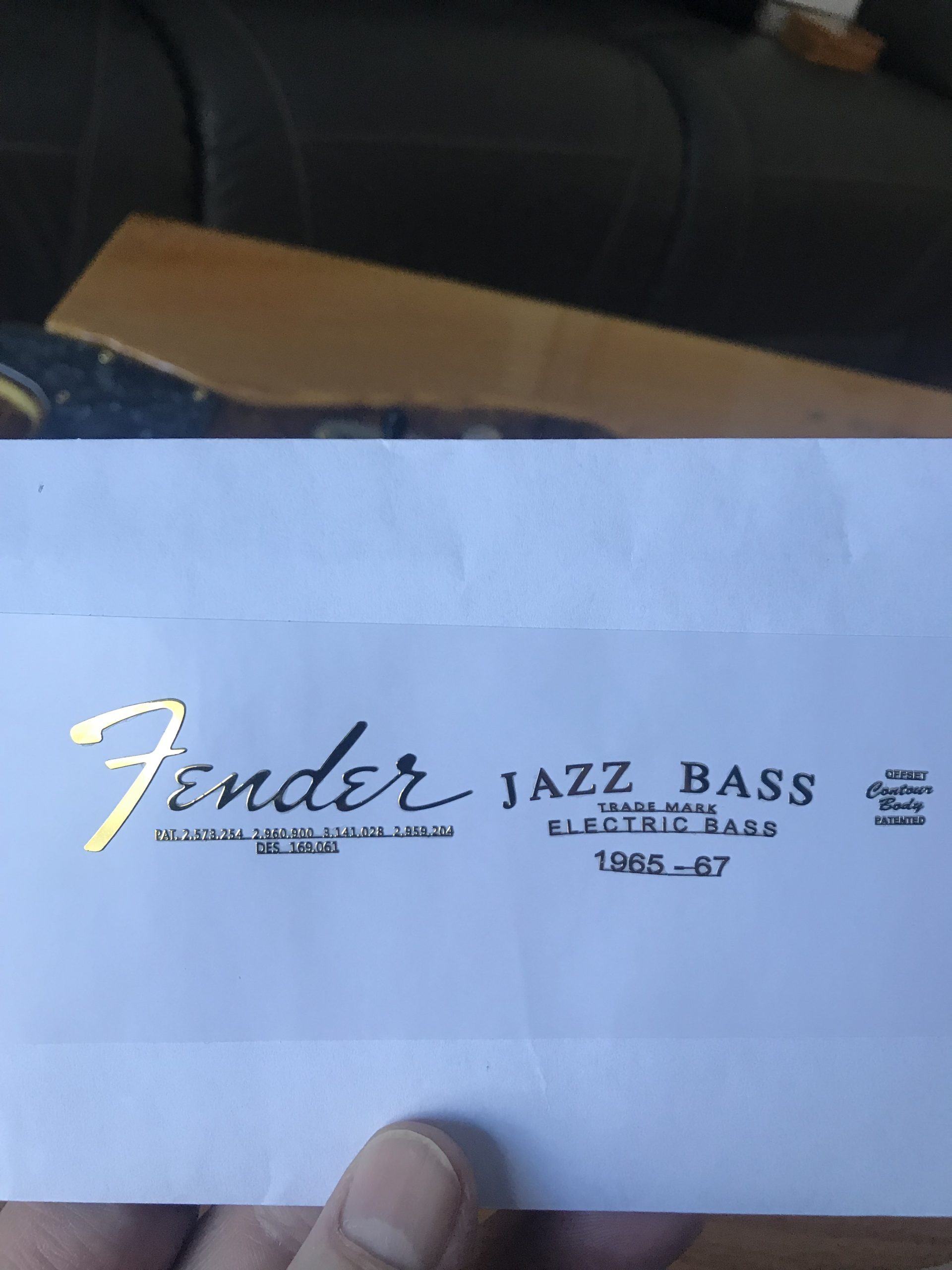 Fender Jazz Bass Guitar Decal M93b