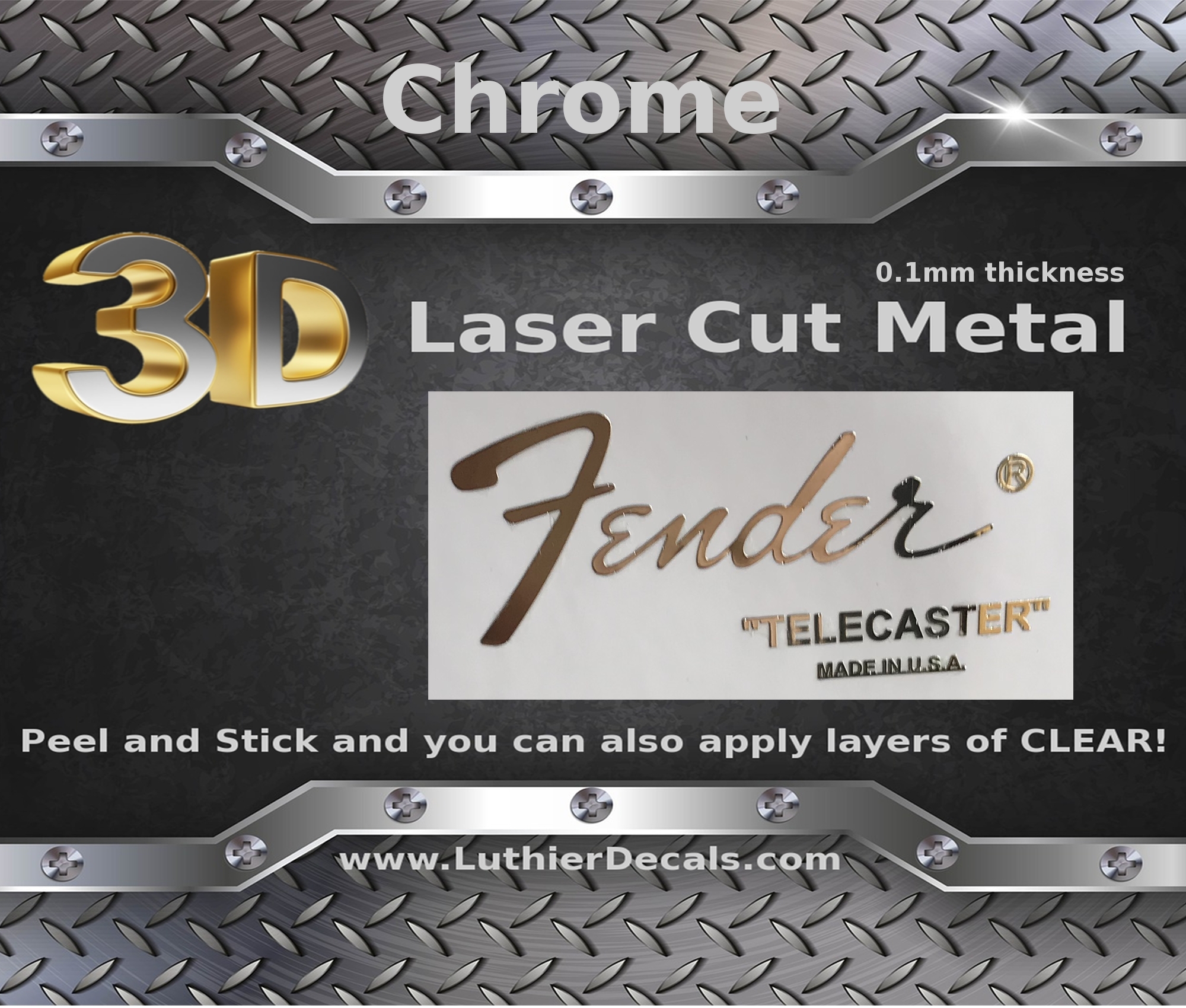 Fender Telecaster 3D Metal Guitar Decal M15b