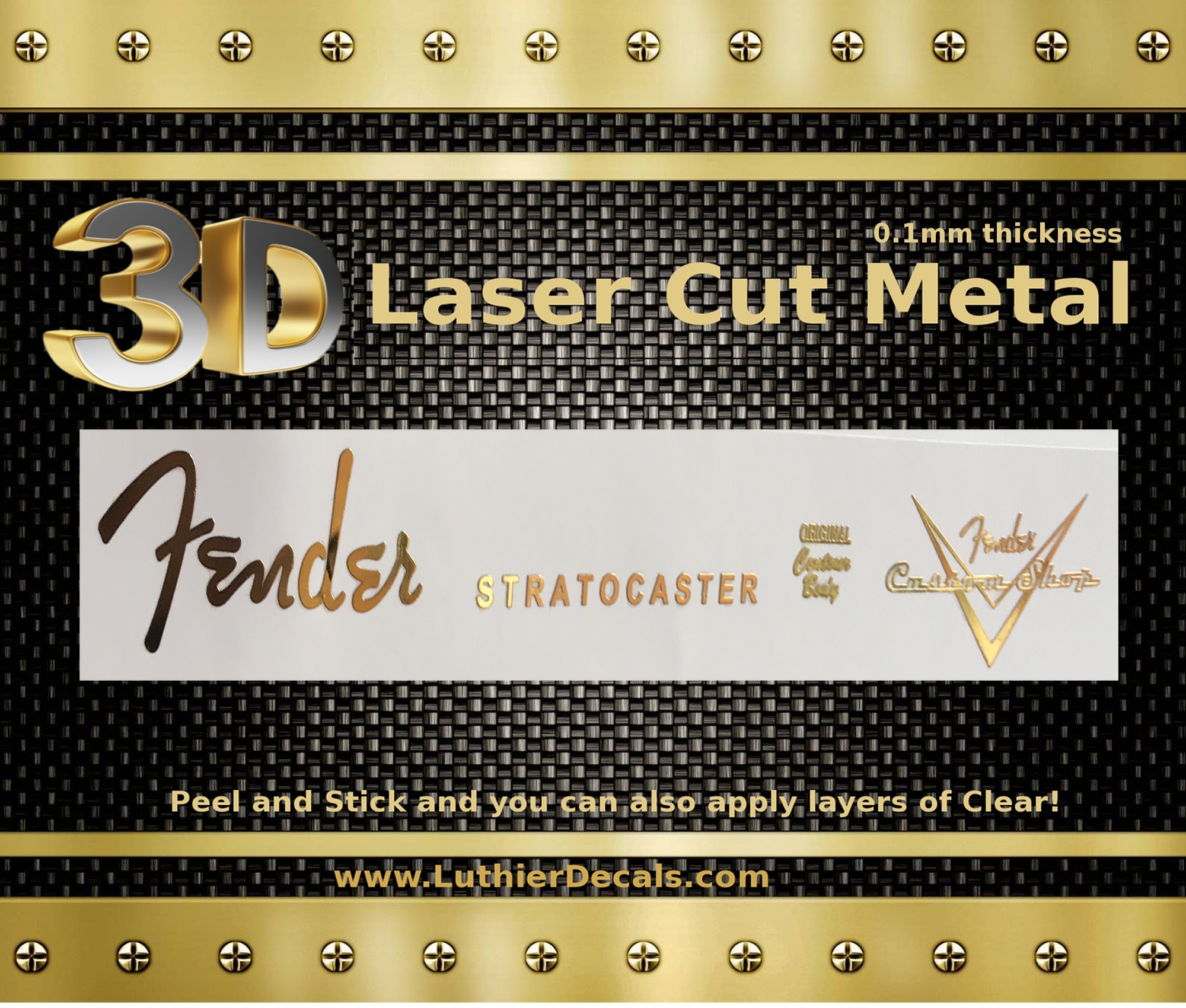 Fender Stratocaster Guitar Decal 3D Metal M22b