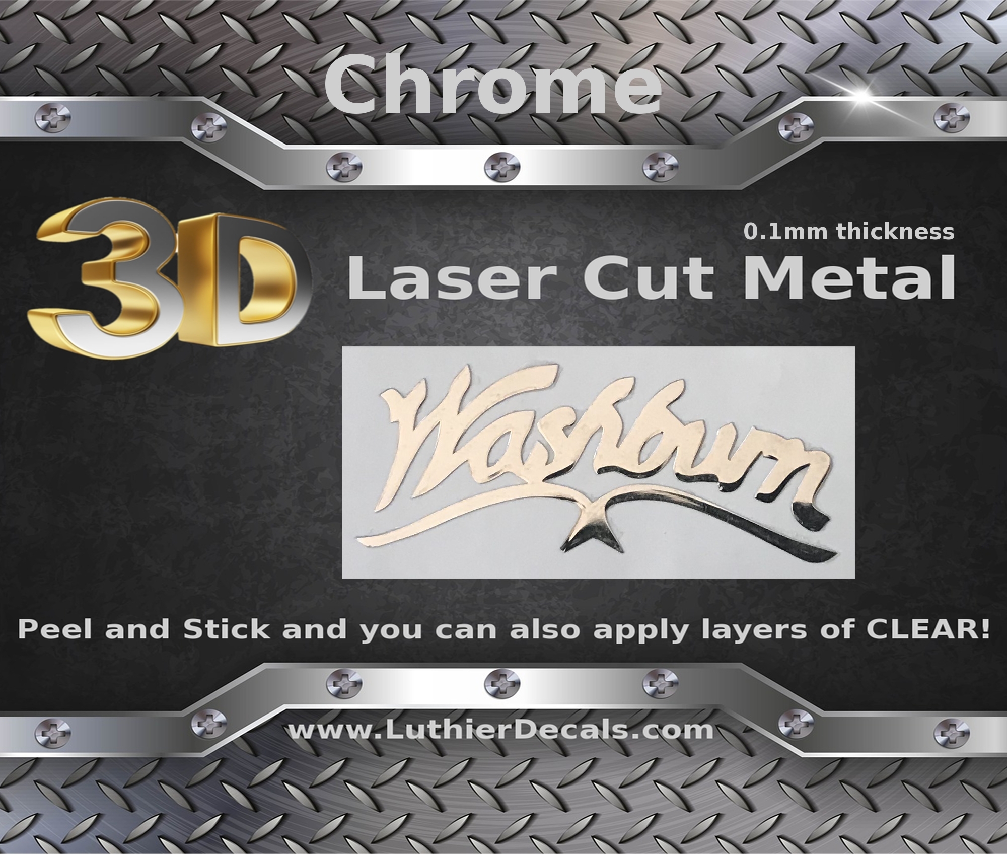 Washburn Guitar Decal 3D Laser Metal M26b
