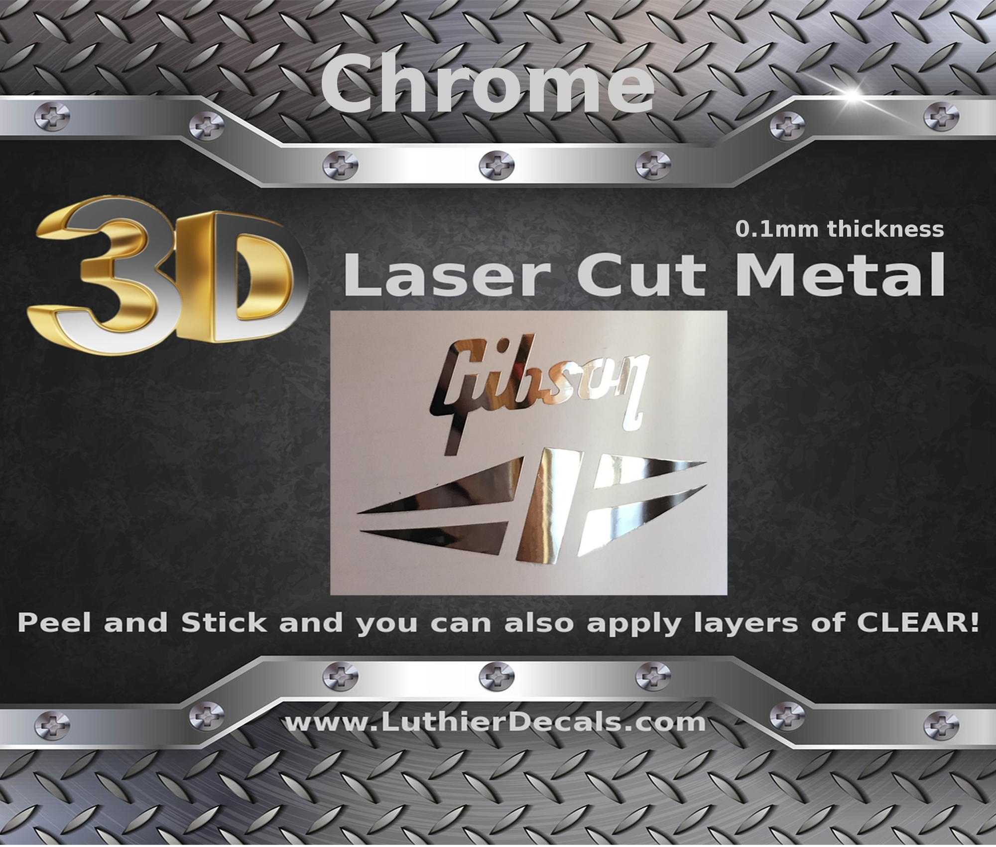 Gibson Guitar Decal 3d Metal M2b