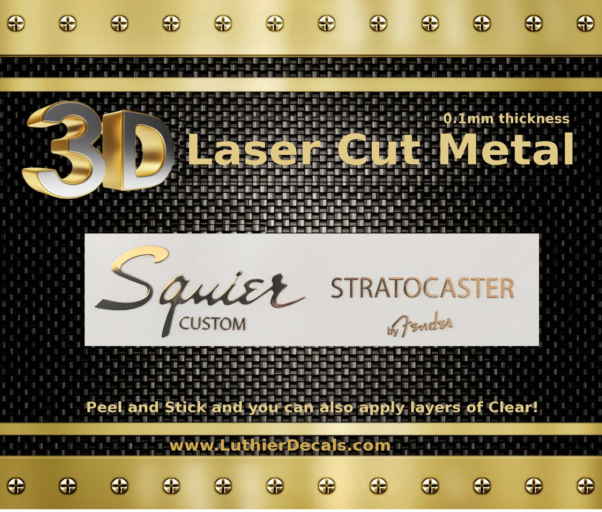 Squier Stratocaster Guitar Decal 3D Metal M89b