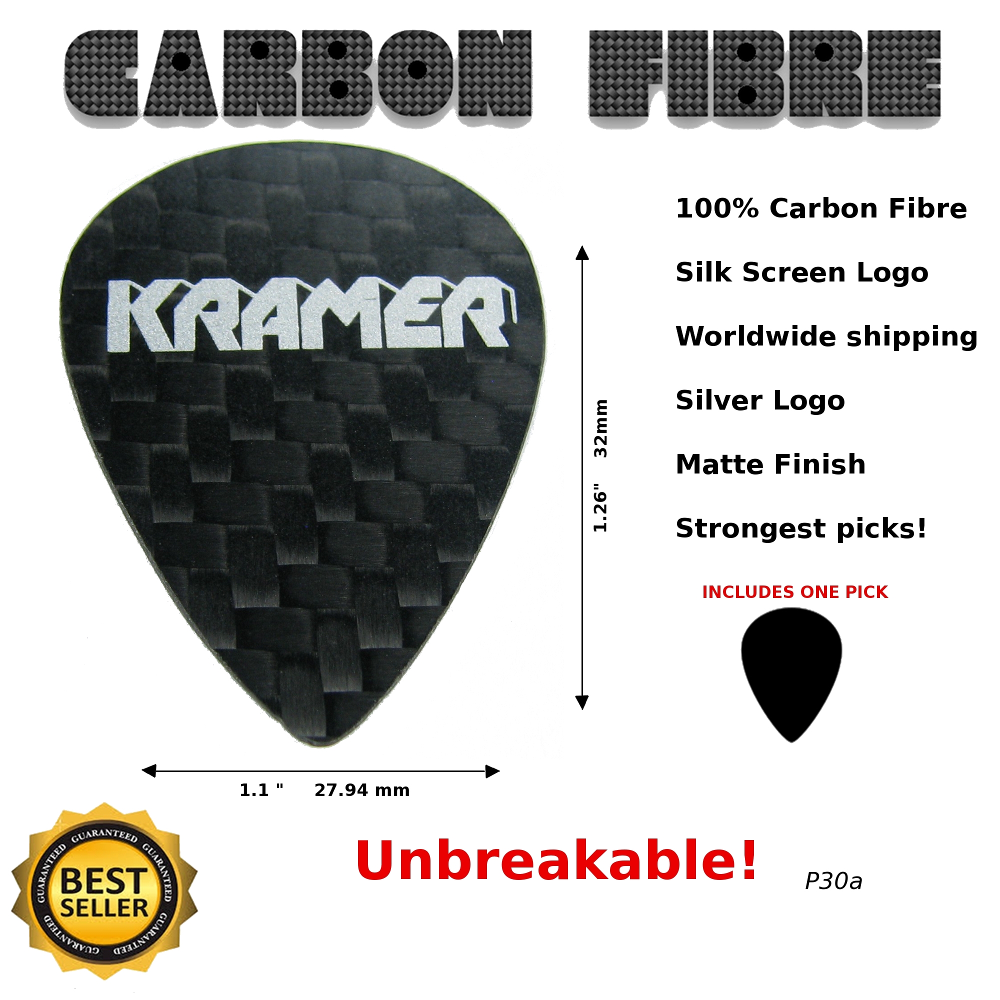 Kramer Guitar Pick Carbon Fibre Guitar Pick P30A