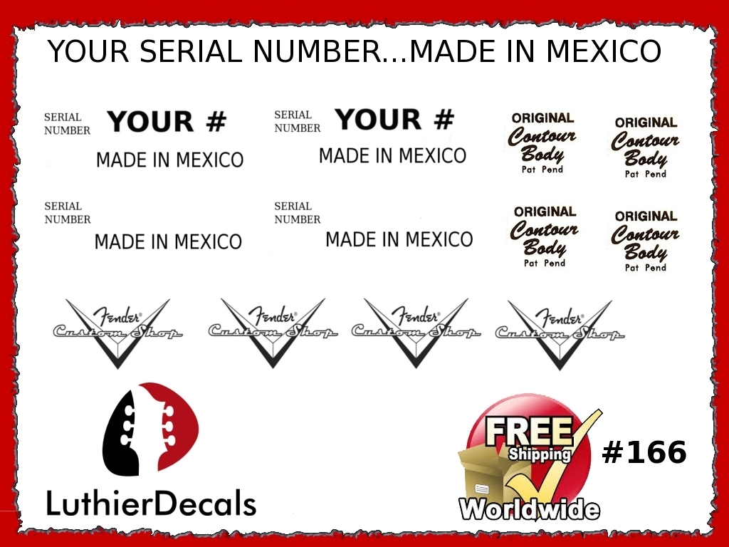 Made In Mexico Serial Number Decal Kit #166